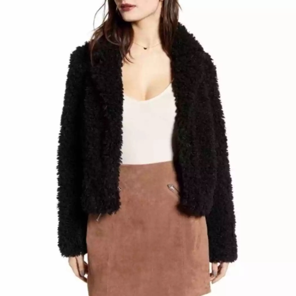 Blank NYC Curly Faux Fleece Chubby Teddy Coat Size Large Black Lined